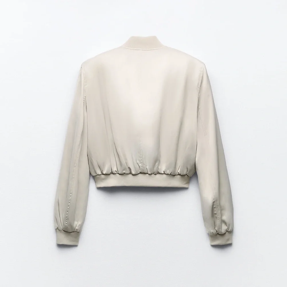 Zara satin effect crop bomber Sand color NWT - Picture 6 of 7